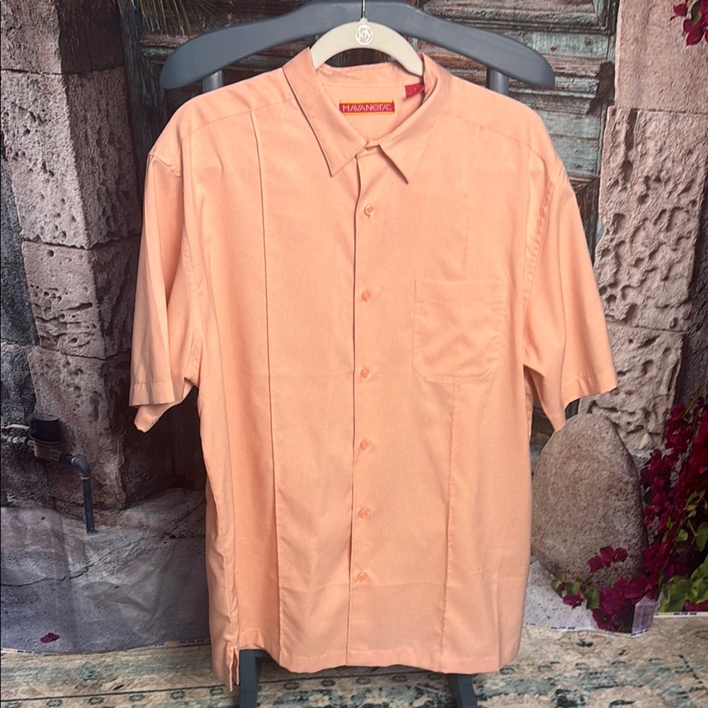 Havanera‎ Light Peach Short Sleeve Button Down Hawaiian shirt, size large, EUC